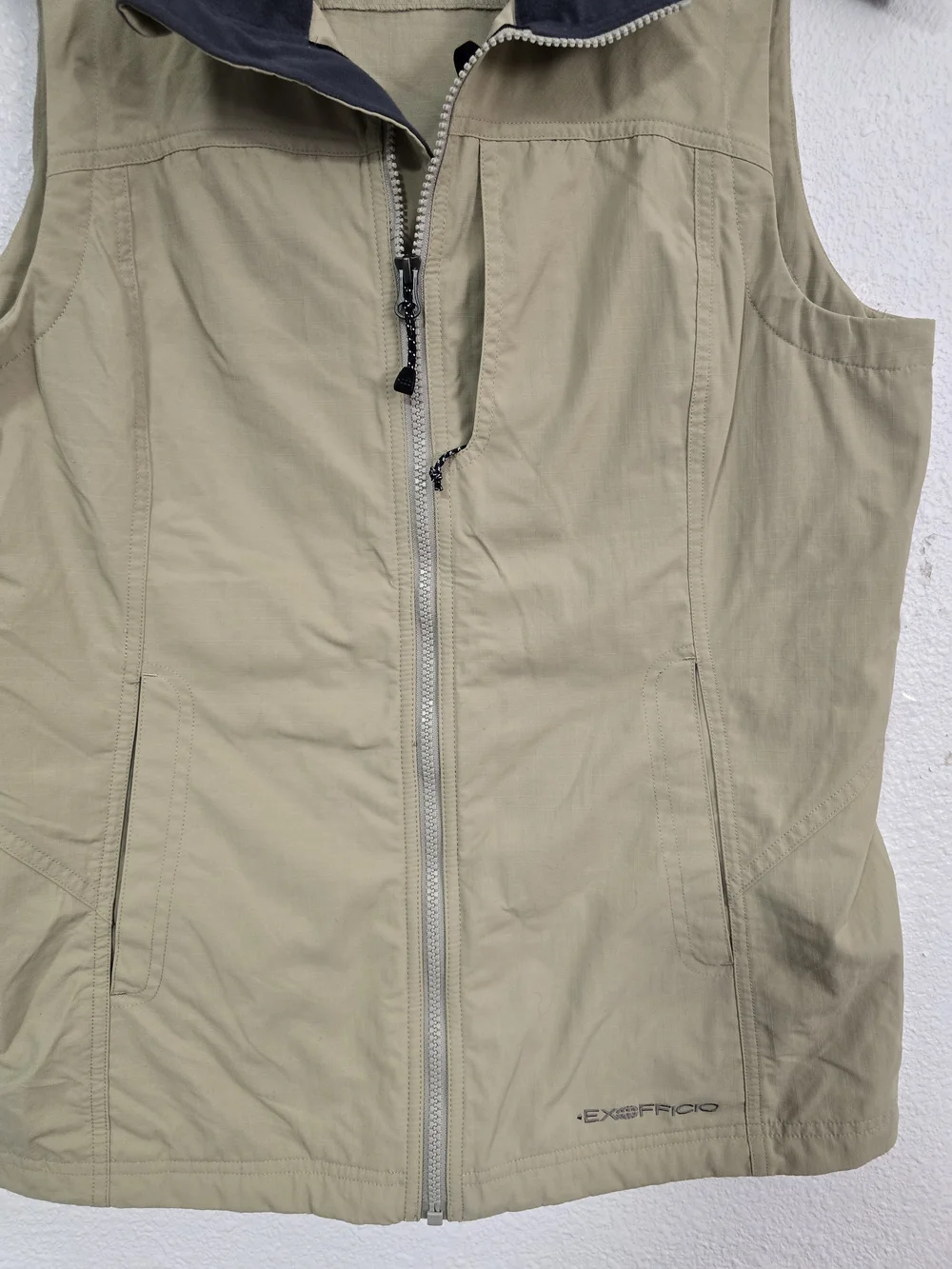 Exofficio Khaki Travel Vest with Gray Collar